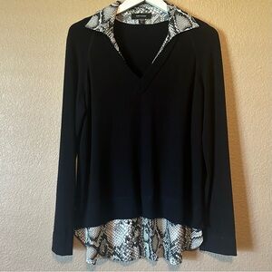 NWT Karen Kane Womens XL Running Wild Black Animal Print Layered Sweater Top